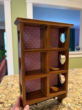 Vintage Small Heart Trinket Shelf Pink & Wood
